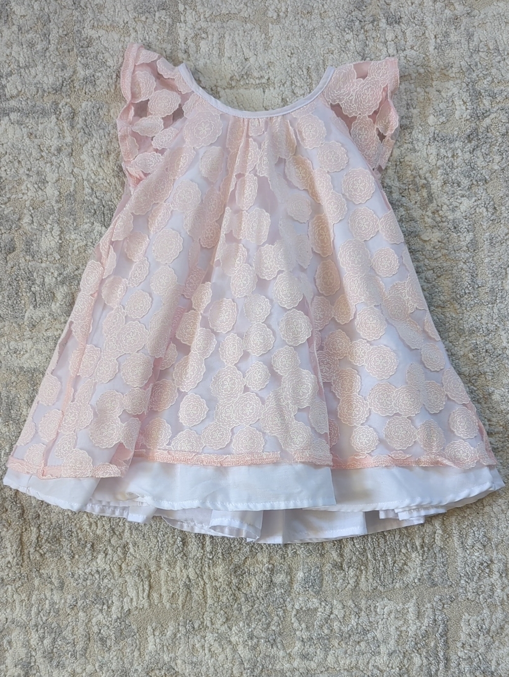 Tahari Pink Lace Overlay Flutter Sleeve Dress Size 24 Months
